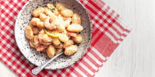 Gnocchi crispy shrimp lemon sauce